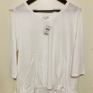 JJill white cotton hi-Lo top with eyelet back